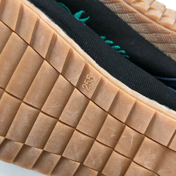 Womens Wedge Heels Canvas Floral Embroidered Ankle Strap Navy Blue 255 US 8.5 - Picture 5 of 5